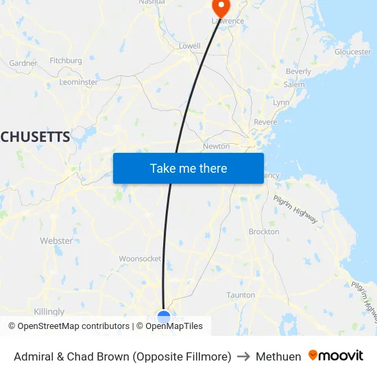 Admiral & Chad Brown (Opposite Fillmore) to Methuen map