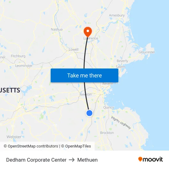 Dedham Corporate Center to Methuen map