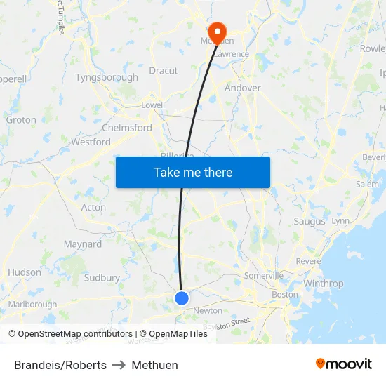 Brandeis/Roberts to Methuen map