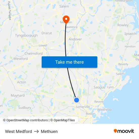 West Medford to Methuen map