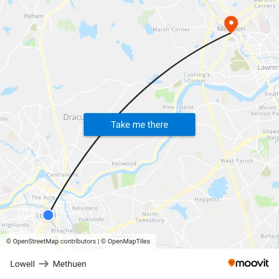 Lowell to Methuen map