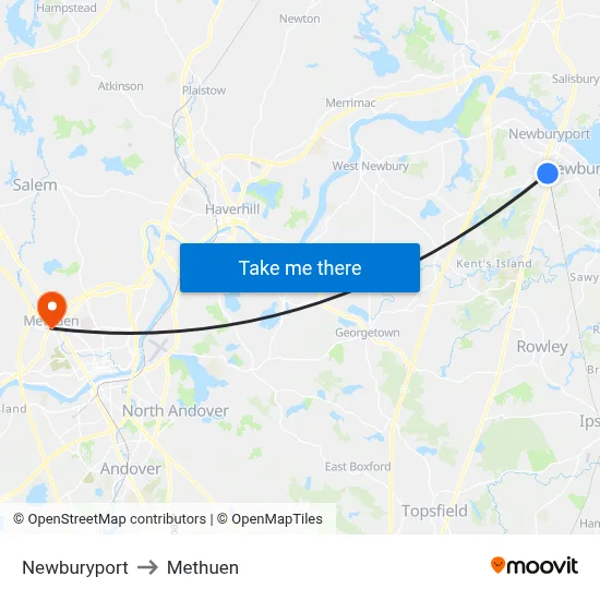 Newburyport to Methuen map