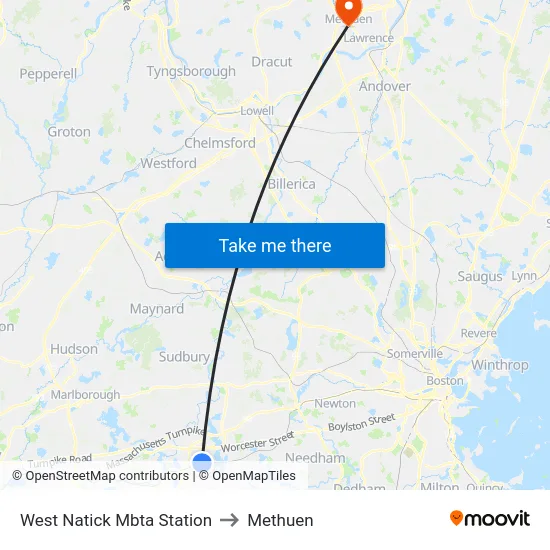 West Natick Mbta Station to Methuen map