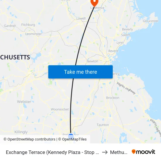 Exchange Terrace (Kennedy Plaza - Stop X) to Methuen map