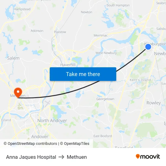 Anna Jaques Hospital to Methuen map