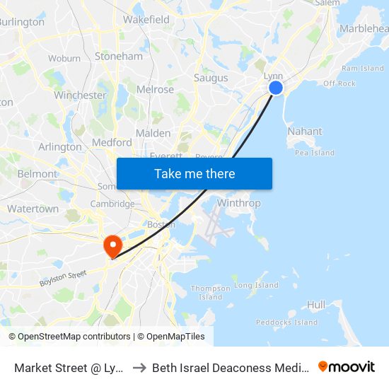 Market Street @ Lynn Commuter Rail to Beth Israel Deaconess Medical Center East Campus map