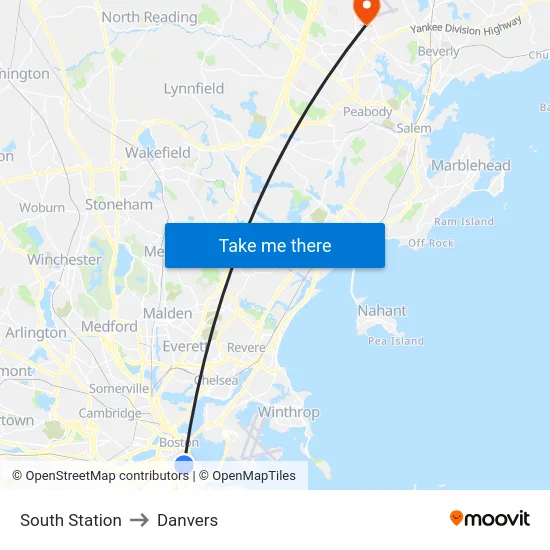 South Station to Danvers map