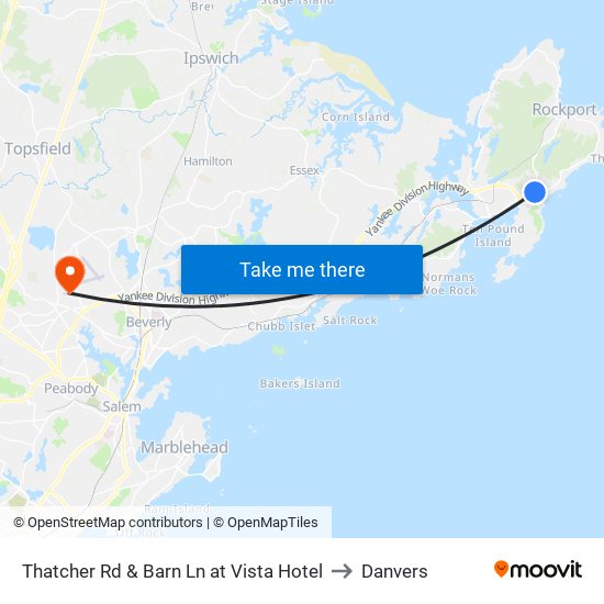 Thatcher Rd & Barn Ln at Vista Hotel to Danvers map