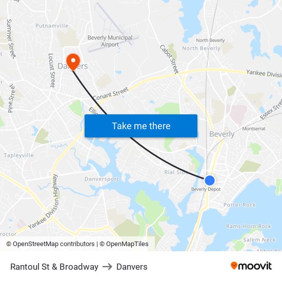 Rantoul St & Broadway to Danvers map