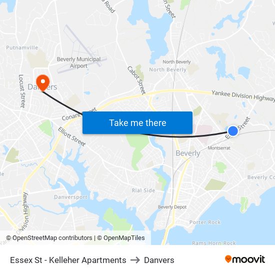 Essex St - Kelleher Apartments to Danvers map