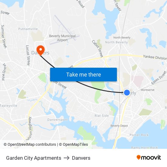 Garden City Apartments to Danvers map