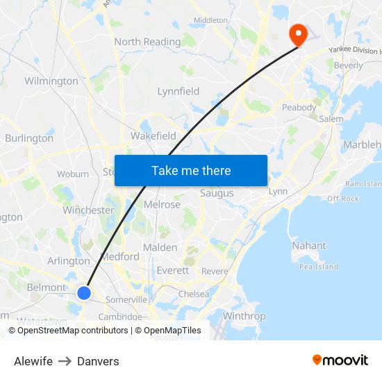 Alewife to Danvers map