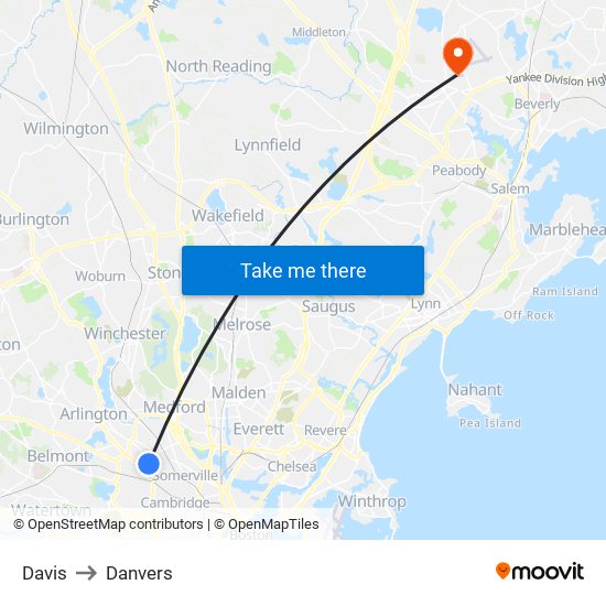 Davis to Danvers map