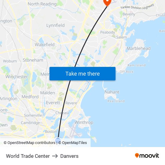 World Trade Center to Danvers map