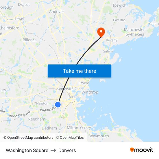Washington Square to Danvers map
