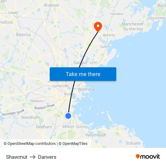 Shawmut to Danvers map