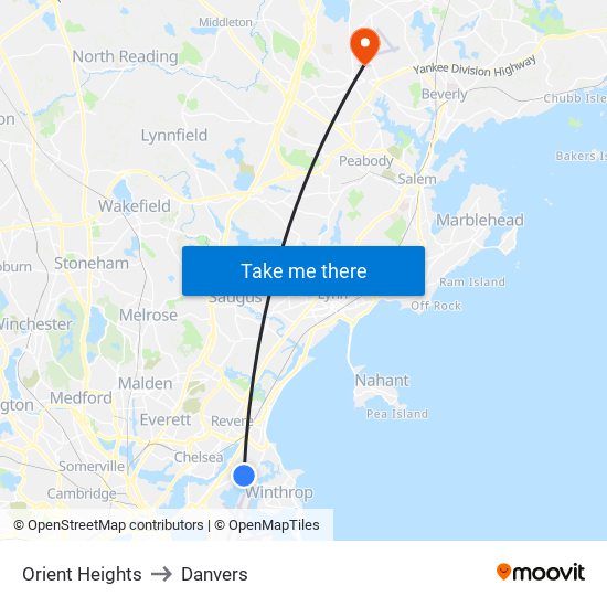 Orient Heights to Danvers map