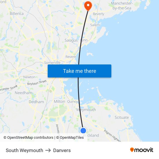 South Weymouth to Danvers map