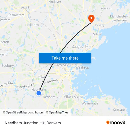 Needham Junction to Danvers map