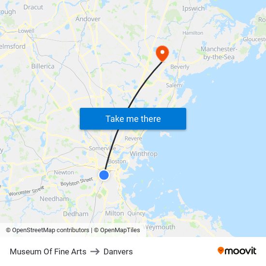 Museum Of Fine Arts to Danvers map