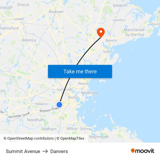 Summit Avenue to Danvers map