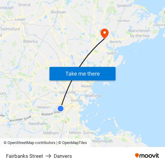 Fairbanks Street to Danvers map
