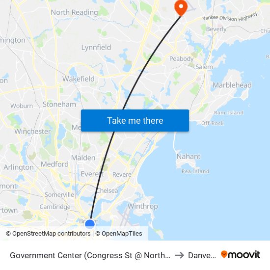 Government Center (Congress St @ North St) to Danvers map