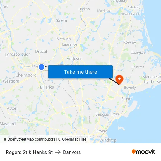 Rogers St & Hanks St to Danvers map