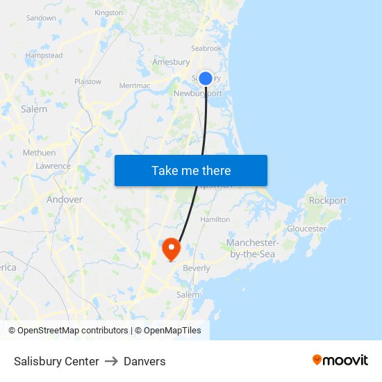 Salisbury Center to Danvers map