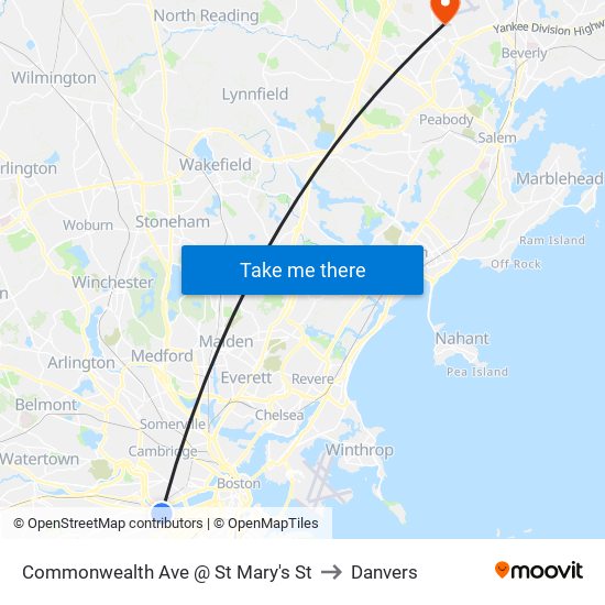 Commonwealth Ave @ St Mary's St to Danvers map