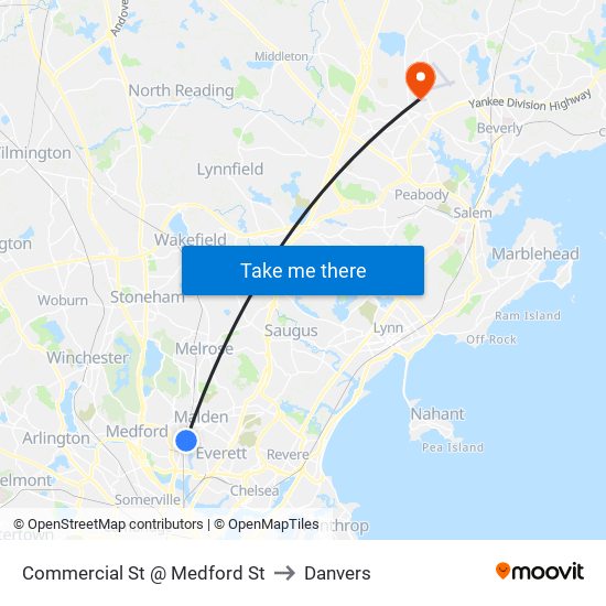 Commercial St @ Medford St to Danvers map