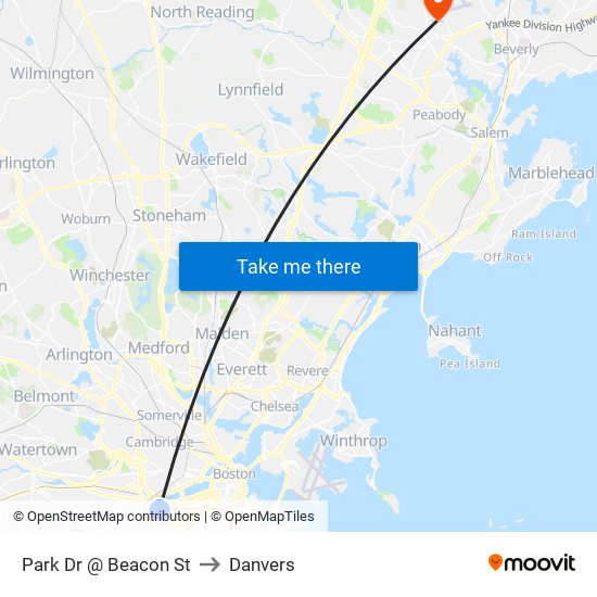 Park Dr @ Beacon St to Danvers map