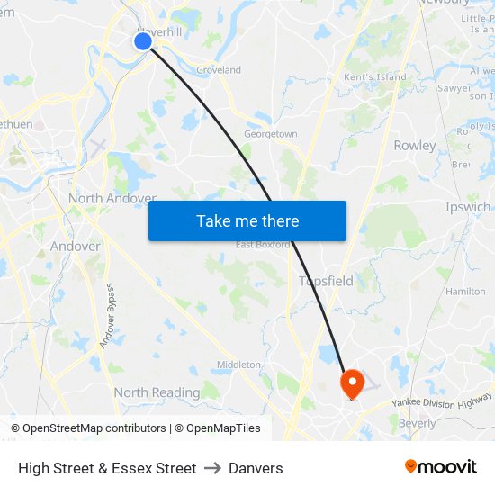 High Street & Essex Street to Danvers map