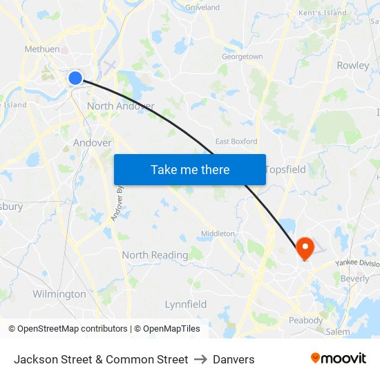 Jackson Street & Common Street to Danvers map