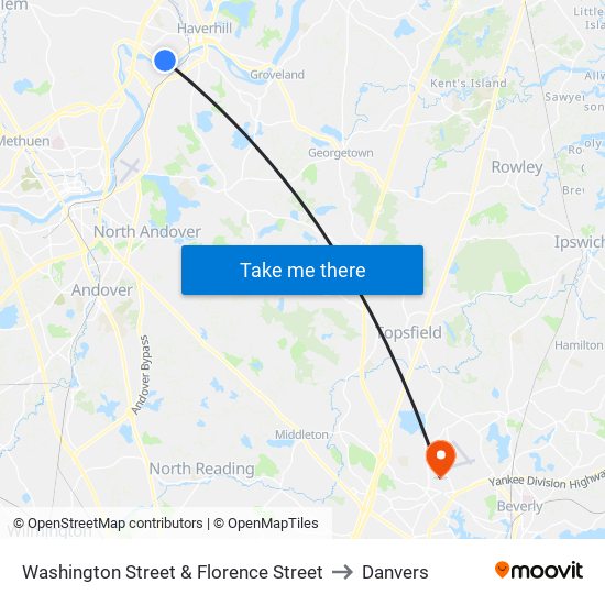 Washington Street & Florence Street to Danvers map