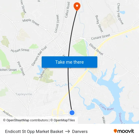 Endicott St Opp Market Basket to Danvers map