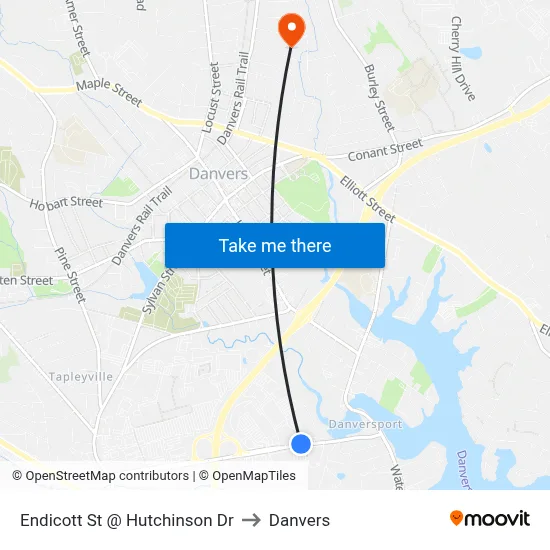 Endicott St @ Hutchinson Dr to Danvers map