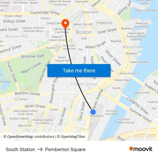 South Station to Pemberton Square map