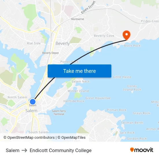 Salem to Endicott Community College map