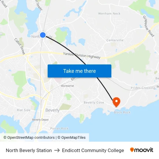 North Beverly Station to Endicott Community College map