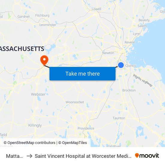 Mattapan to Saint Vincent Hospital at Worcester Medical Center map