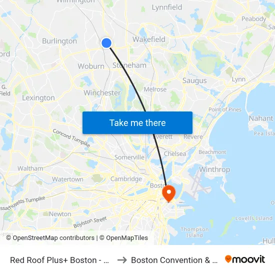 Red Roof Plus+ Boston - Woburn/ Burlington to Boston Convention & Exhibition Center map