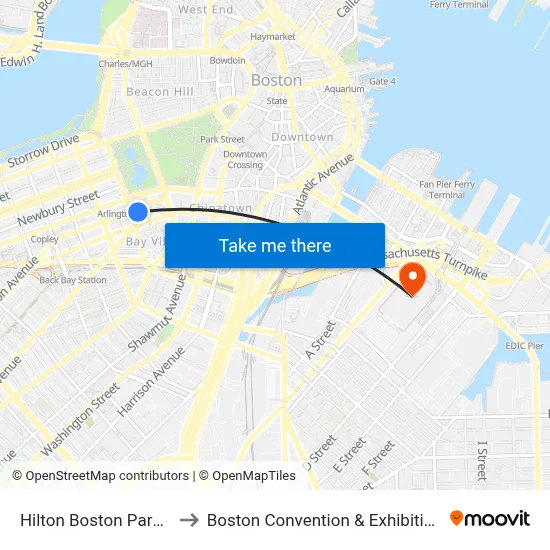 Hilton Boston Park Plaza to Boston Convention & Exhibition Center map