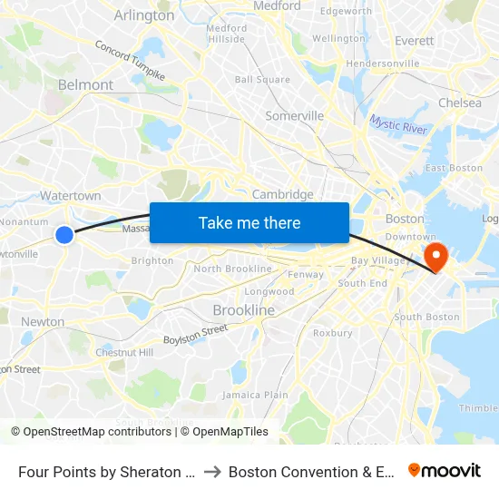 Crowne Plaza Boston Newton to Boston Convention & Exhibition Center map