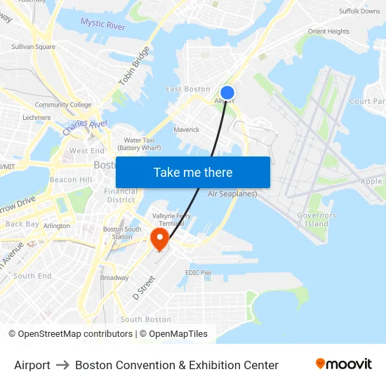 Airport to Boston Convention & Exhibition Center map