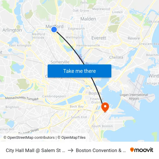 City Hall Mall @ Salem St - Medford City Hall to Boston Convention & Exhibition Center map