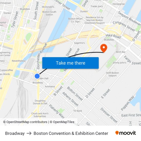 Broadway to Boston Convention & Exhibition Center map