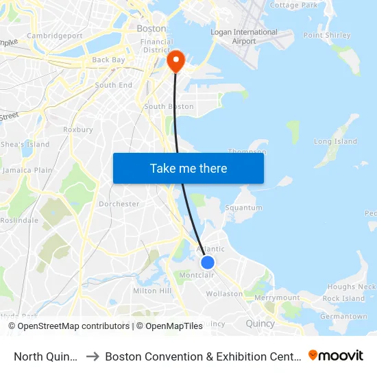 North Quincy to Boston Convention & Exhibition Center map