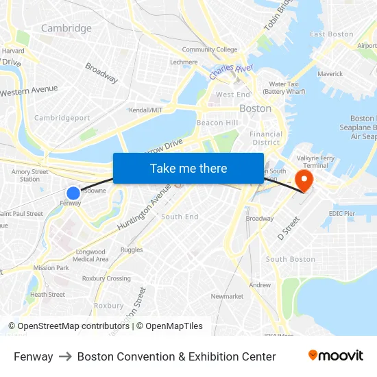 Fenway to Boston Convention & Exhibition Center map