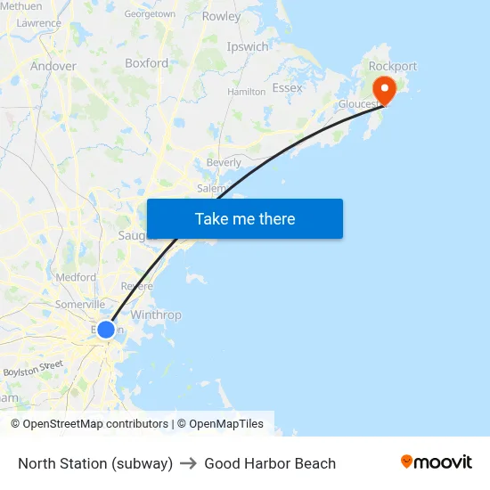 North Station (subway) to Good Harbor Beach map